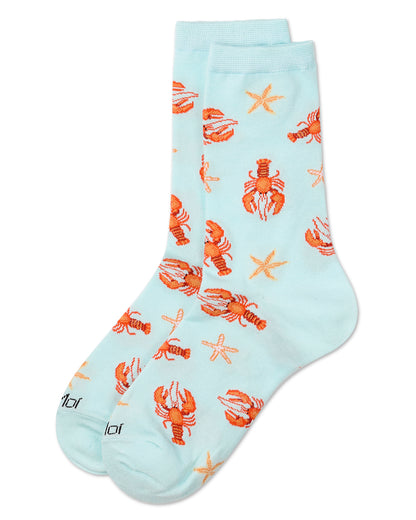 Women's Lobsters Rayon From Bamboo Crew Socks : Color: Aqua