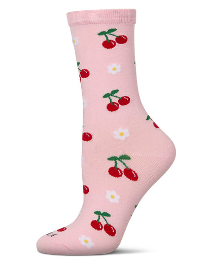 Women's Daisy Cherry Rayon From Bamboo Crew Socks : Color: Pink