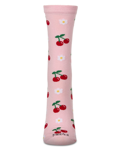 Women's Daisy Cherry Rayon From Bamboo Crew Socks : Color: Pink