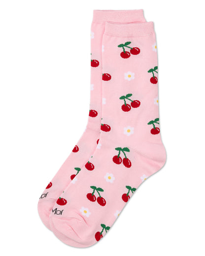 Women's Daisy Cherry Rayon From Bamboo Crew Socks : Color: Pink