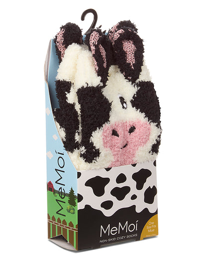 Women's Plush Cow-Themed Embellished Crew-Length Lounge Sock