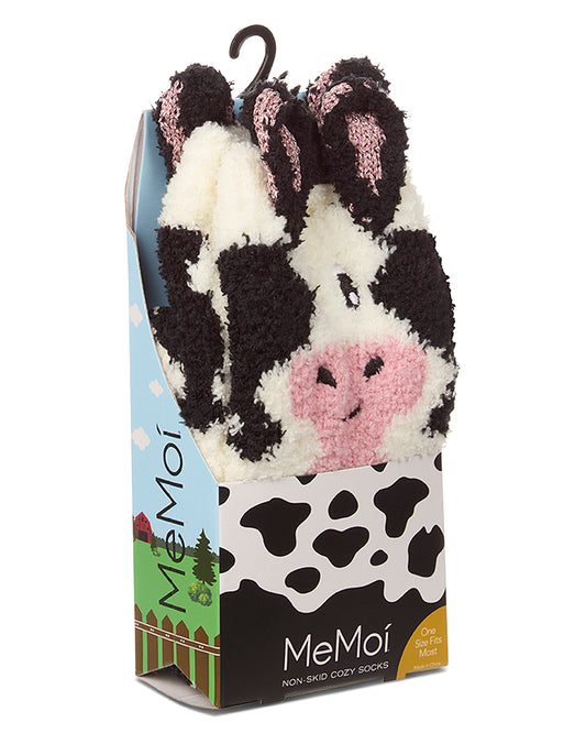 Women's Plush Cow-Themed Embellished Crew-Length Lounge Sock