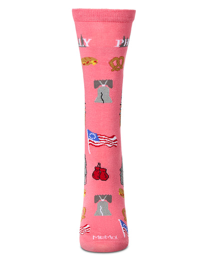 Women's Philly Themed Rayon Blend Novelty Crew Sock : Color: Pink Lemonade