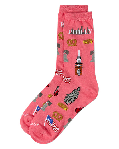 Women's Philly Themed Rayon Blend Novelty Crew Sock : Color: Pink Lemonade