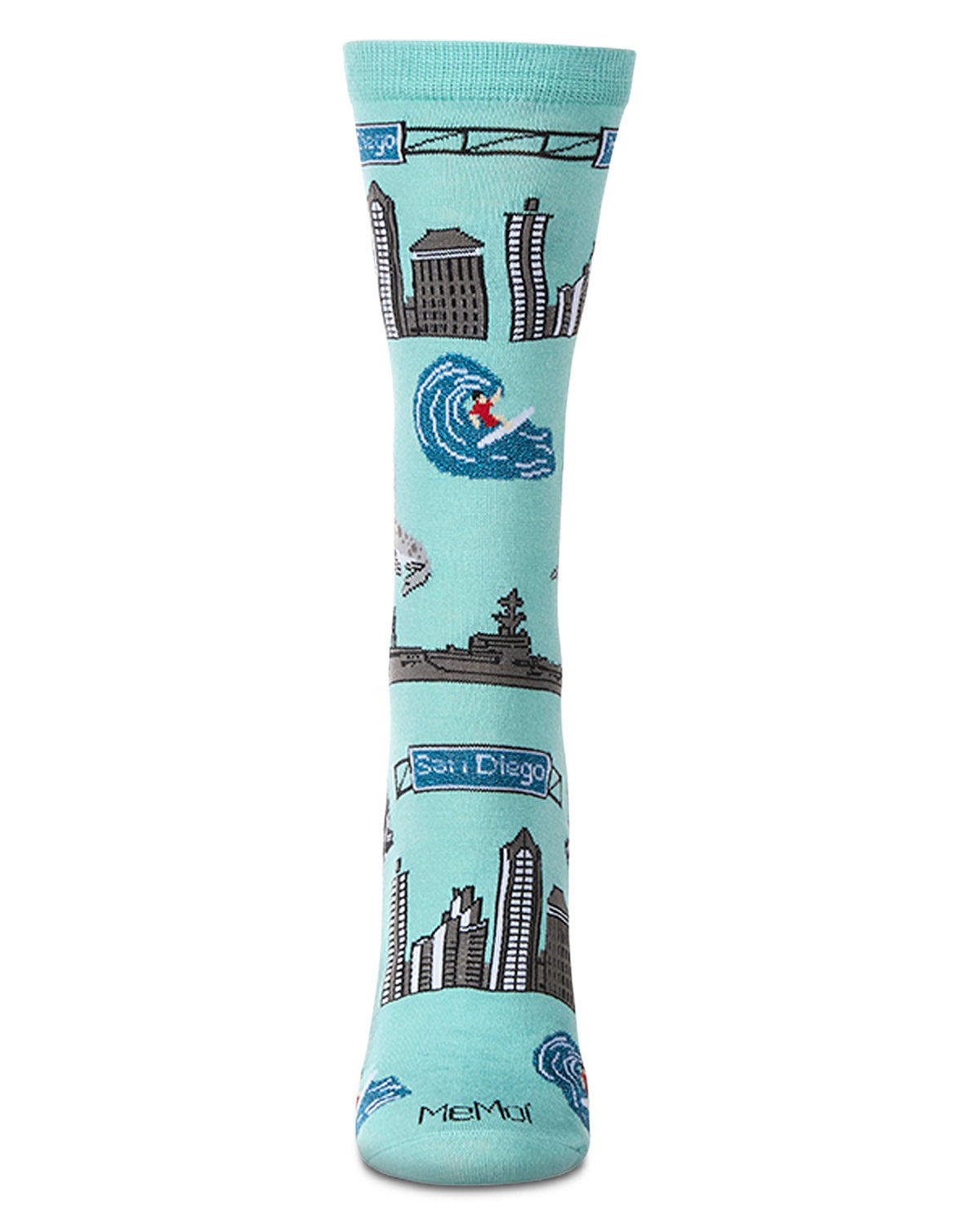 Women's San Diego Themed Rayon Blend Novelty Crew Sock : Color: Capri Breeze