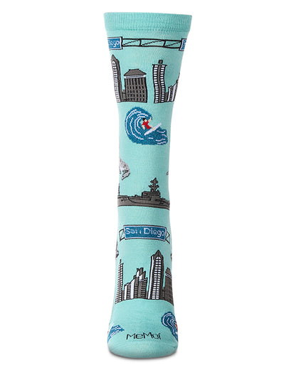 Women's San Diego Themed Rayon Blend Novelty Crew Sock : Color: Capri Breeze