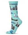 Women's San Diego Themed Rayon Blend Novelty Crew Sock : Color: Capri Breeze