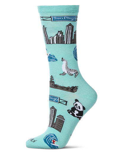 Women's San Diego Themed Rayon Blend Novelty Crew Sock : Color: Capri Breeze