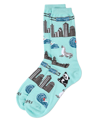 Women's San Diego Themed Rayon Blend Novelty Crew Sock : Color: Capri Breeze