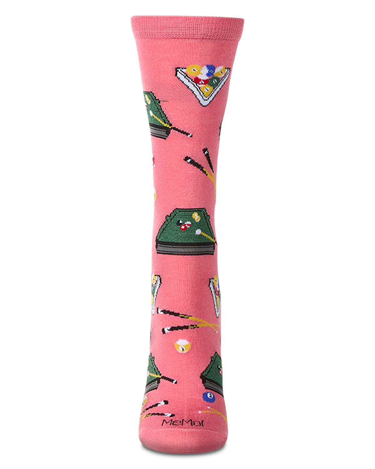 Women's "Shoot Pool" Rayon Blend Novelty Crew Sock : Color: Pink Lemonade