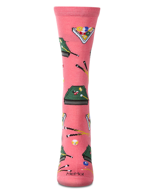 Women's "Shoot Pool" Rayon Blend Novelty Crew Sock : Color: Pink Lemonade