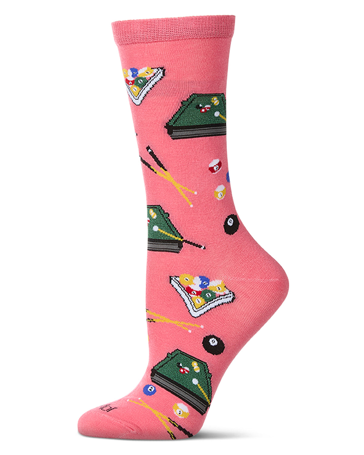 Women's "Shoot Pool" Rayon Blend Novelty Crew Sock : Color: Pink Lemonade