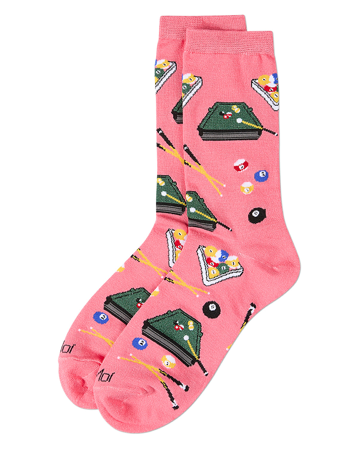 Women's "Shoot Pool" Rayon Blend Novelty Crew Sock : Color: Pink Lemonade