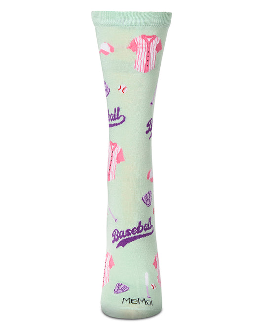 Women's "Ms. Baseball" Rayon Blend Novelty Crew Sock : Color: Mint