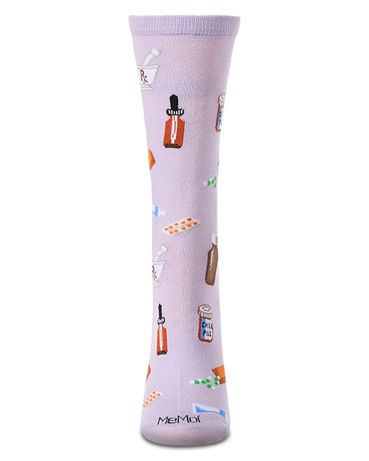 Women's RX-Themed Rayon Blend Novelty Crew Sock : Color: Lavender