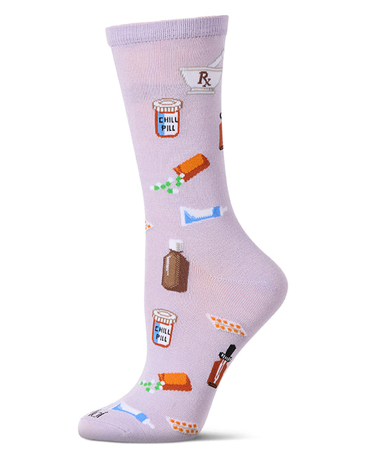 Women's RX-Themed Rayon Blend Novelty Crew Sock : Color: Lavender