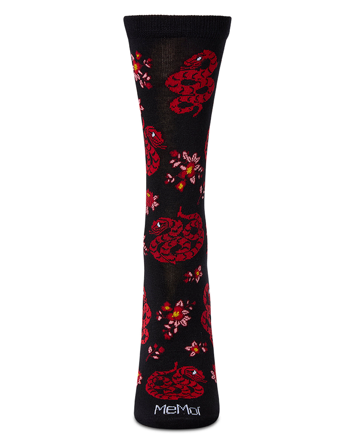 Women's Snake-Themed Rayon Blend Novelty Crew Sock : Color: Black