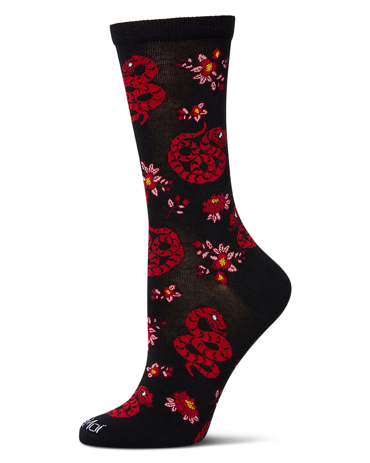 Women's Snake-Themed Rayon Blend Novelty Crew Sock : Color: Black