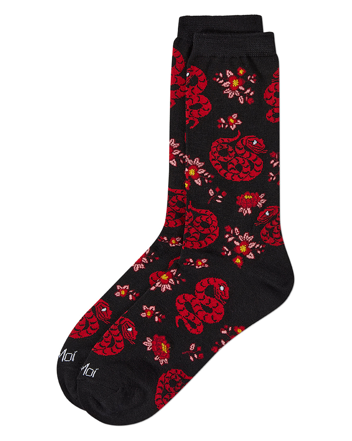 Women's Snake-Themed Rayon Blend Novelty Crew Sock : Color: Black