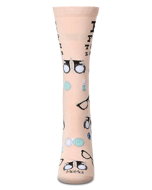 Women's "Eye Exam" Rayon Blend Novelty Crew Sock : Color: Blush