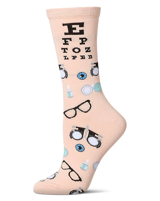 Women's "Eye Exam" Rayon Blend Novelty Crew Sock : Color: Blush