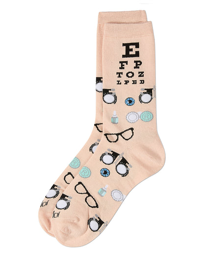Women's "Eye Exam" Rayon Blend Novelty Crew Sock : Color: Blush