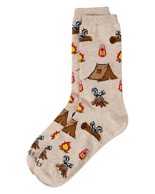 Women's "Stinky Campsite" Rayon Blend Novelty Crew Sock : Color: Ivory Heather