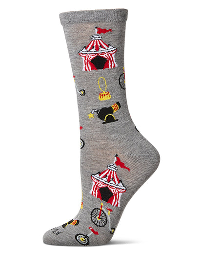 Women's "Circus Tent" Rayon Blend Novelty Crew Sock : Color: Med Gray Heather