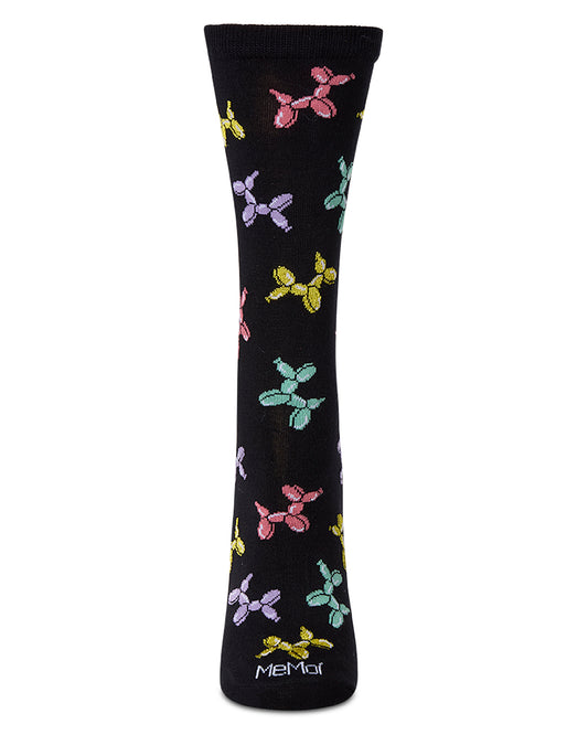 Women's "Balloon Animals" Rayon Blend Novelty Crew Sock : Color: Black