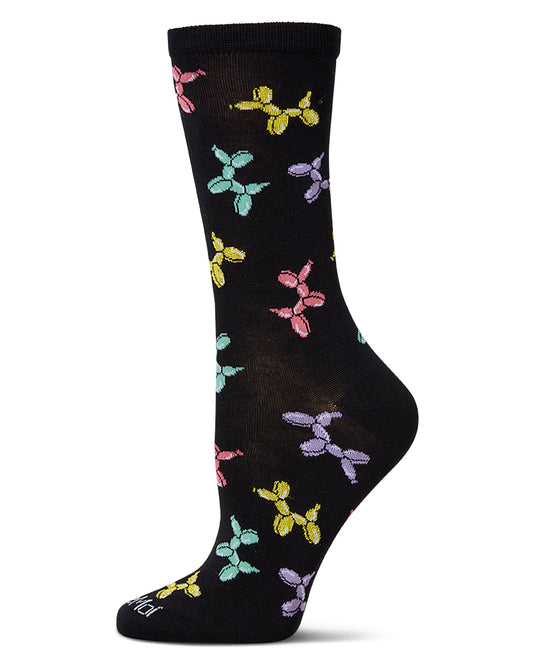 Women's "Balloon Animals" Rayon Blend Novelty Crew Sock : Color: Black
