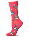 Women's "Circus Fun" Rayon Blend Novelty Crew Sock : Color: Teaberry