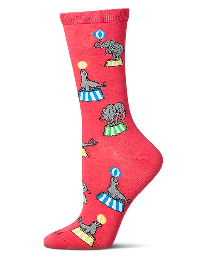Women's "Circus Fun" Rayon Blend Novelty Crew Sock : Color: Teaberry