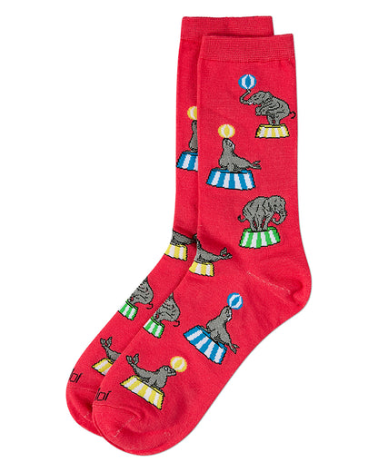 Women's "Circus Fun" Rayon Blend Novelty Crew Sock : Color: Teaberry