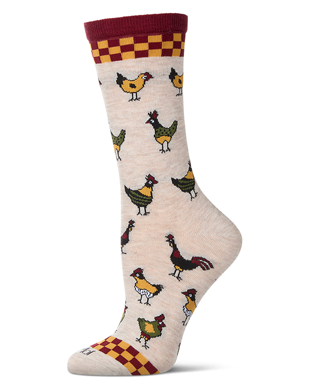 Women's "Farm Chick" Rayon Blend Novelty Crew Sock : Color: Ivory Heather