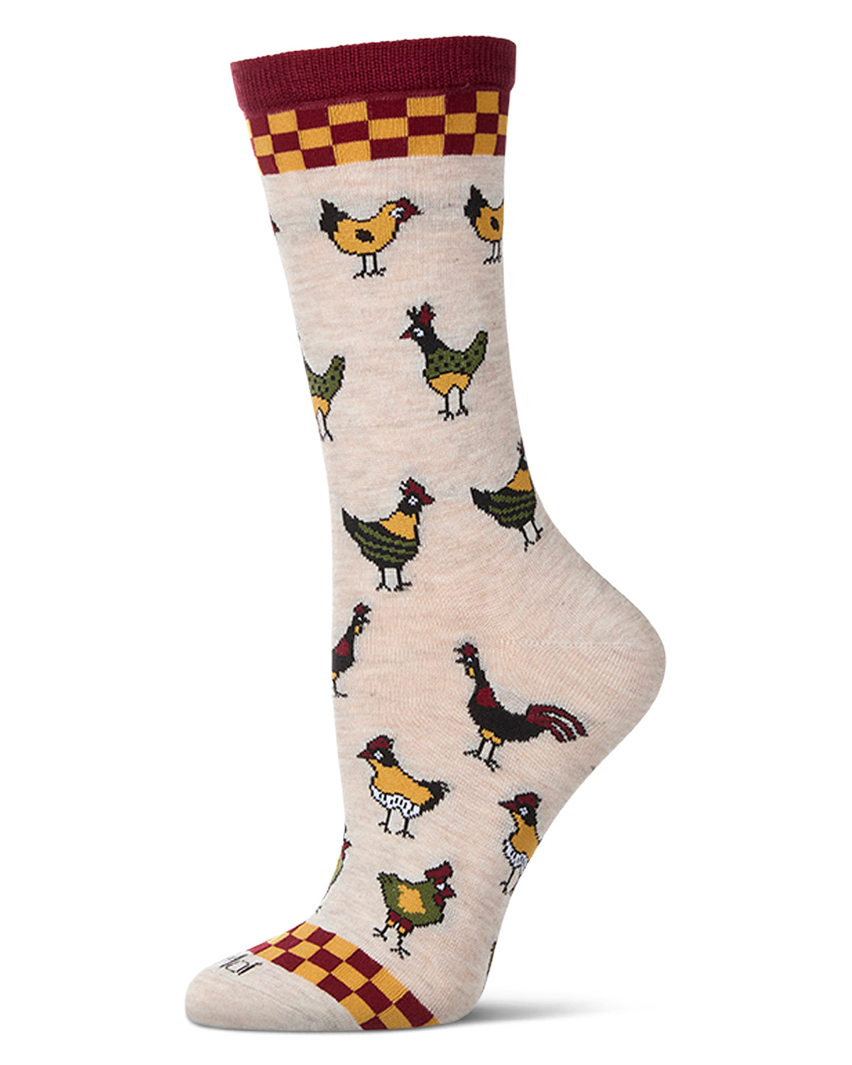Women's "Farm Chick" Rayon Blend Novelty Crew Sock : Color: Ivory Heather