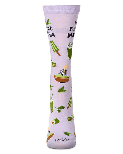 Women's "My Perfect Matcha" Rayon Blend Novelty Crew Sock : Color: Lavender