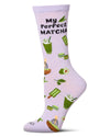 Women's "My Perfect Matcha" Rayon Blend Novelty Crew Sock : Color: Lavender