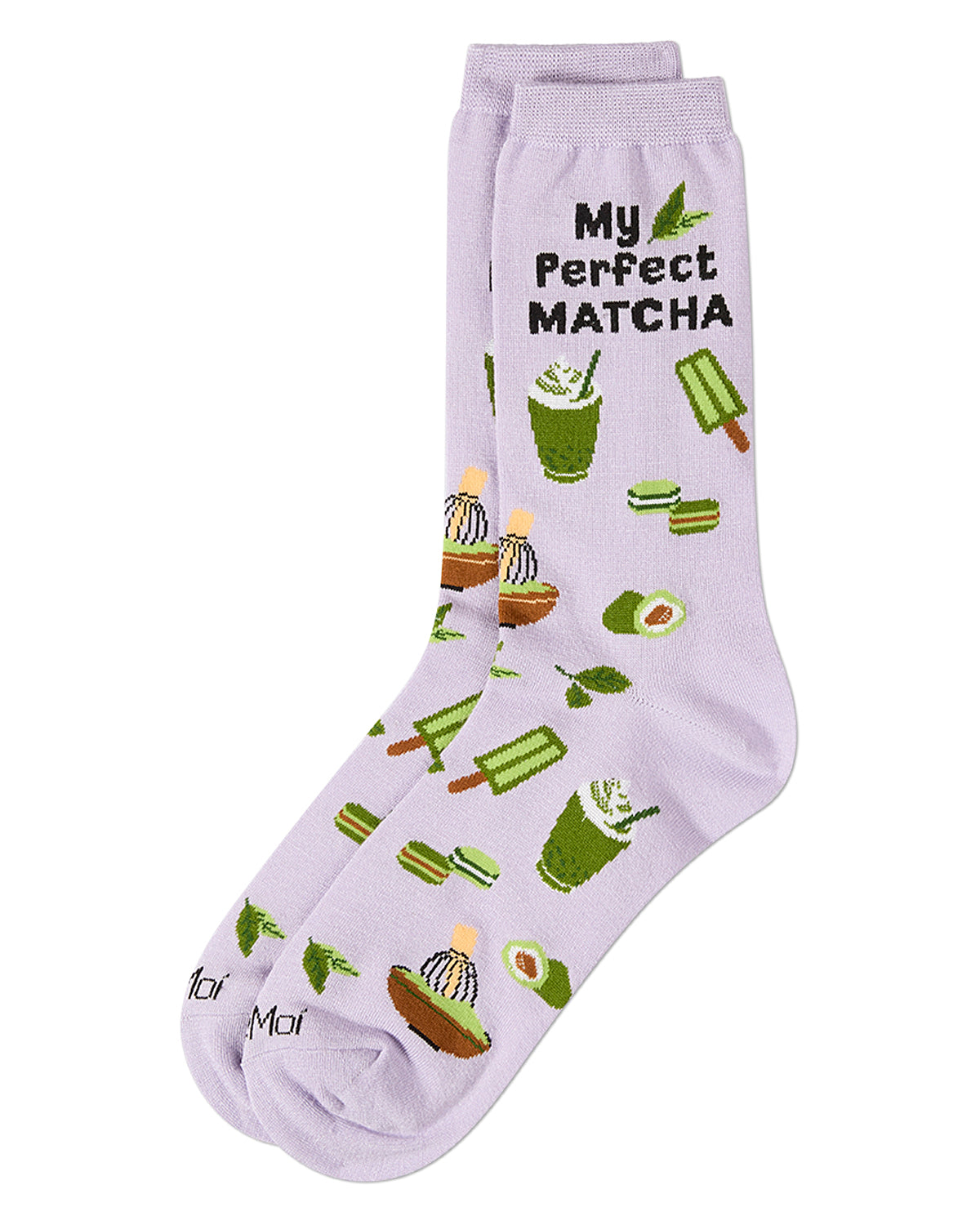 Women's "My Perfect Matcha" Rayon Blend Novelty Crew Sock : Color: Lavender