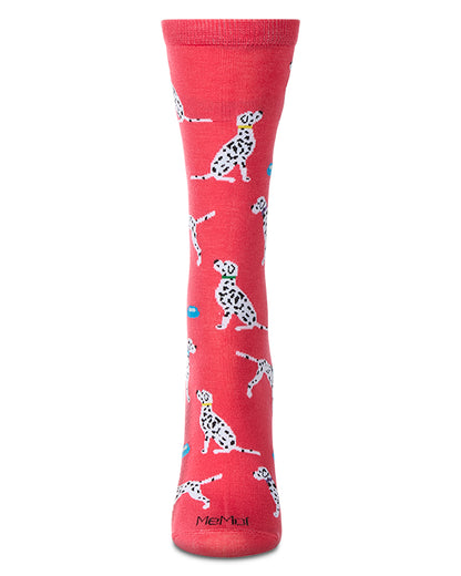 Women's Dalmatian Themed Rayon Blend Novelty Crew Sock : Color: Teaberry