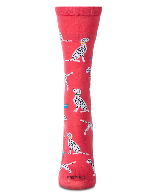 Women's Dalmatian Themed Rayon Blend Novelty Crew Sock : Color: Teaberry