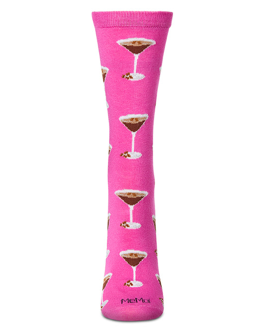 Women's "Espresso Martini" Rayon Blend Novelty Crew Sock : Color: Fuchsia