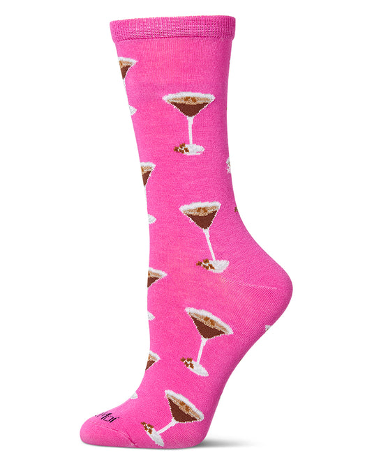 Women's "Espresso Martini" Rayon Blend Novelty Crew Sock : Color: Fuchsia