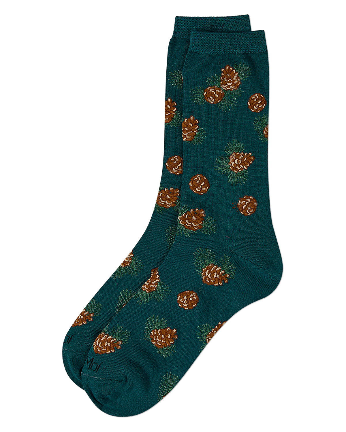 Women's Pinecones Themed Rayon Blend Novelty Crew Sock : Color: Dark Spruce