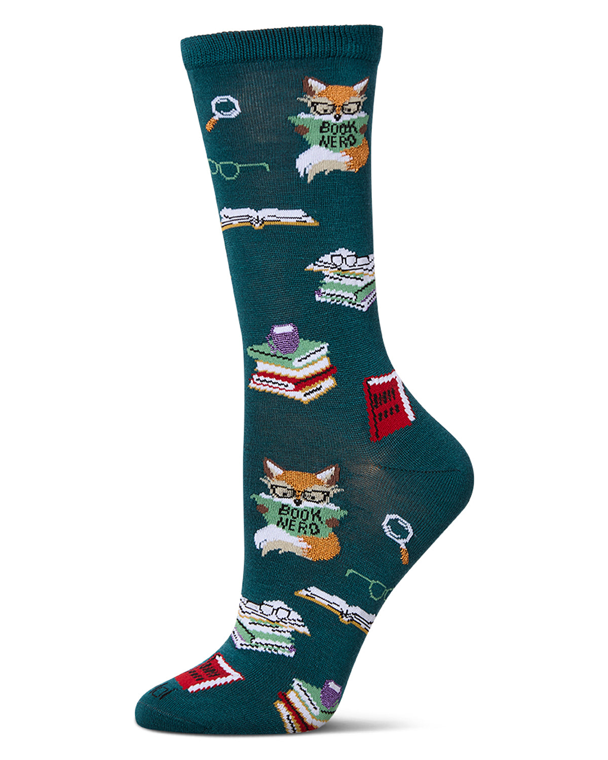 Women's "Book Nerd" Rayon Blend Novelty Crew Sock : Color: Dark Spruce