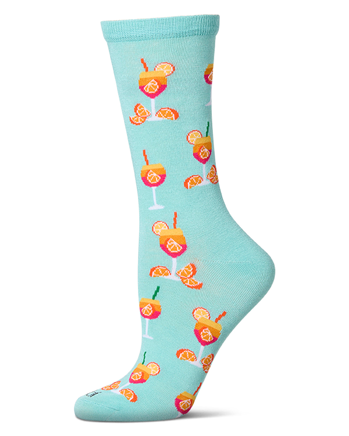 Women's "Aperol Spritz" Rayon Blend Novelty Crew Sock : Color: Capri Breeze