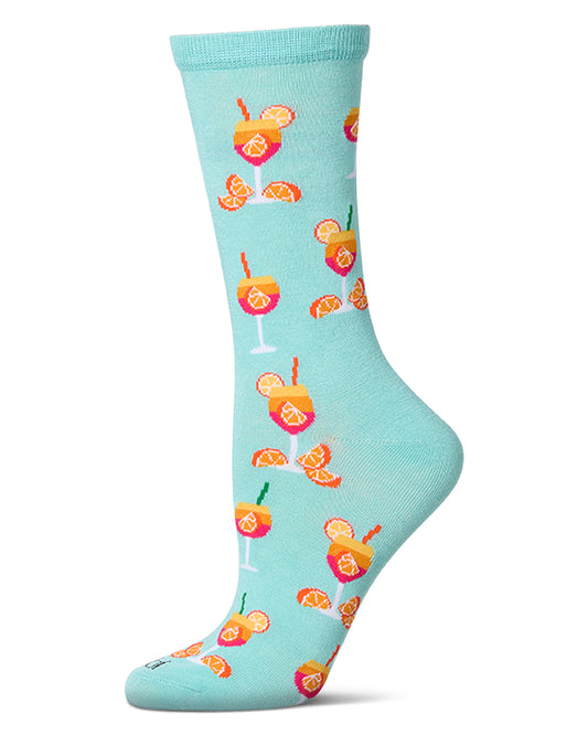 Women's "Aperol Spritz" Rayon Blend Novelty Crew Sock : Color: Capri Breeze