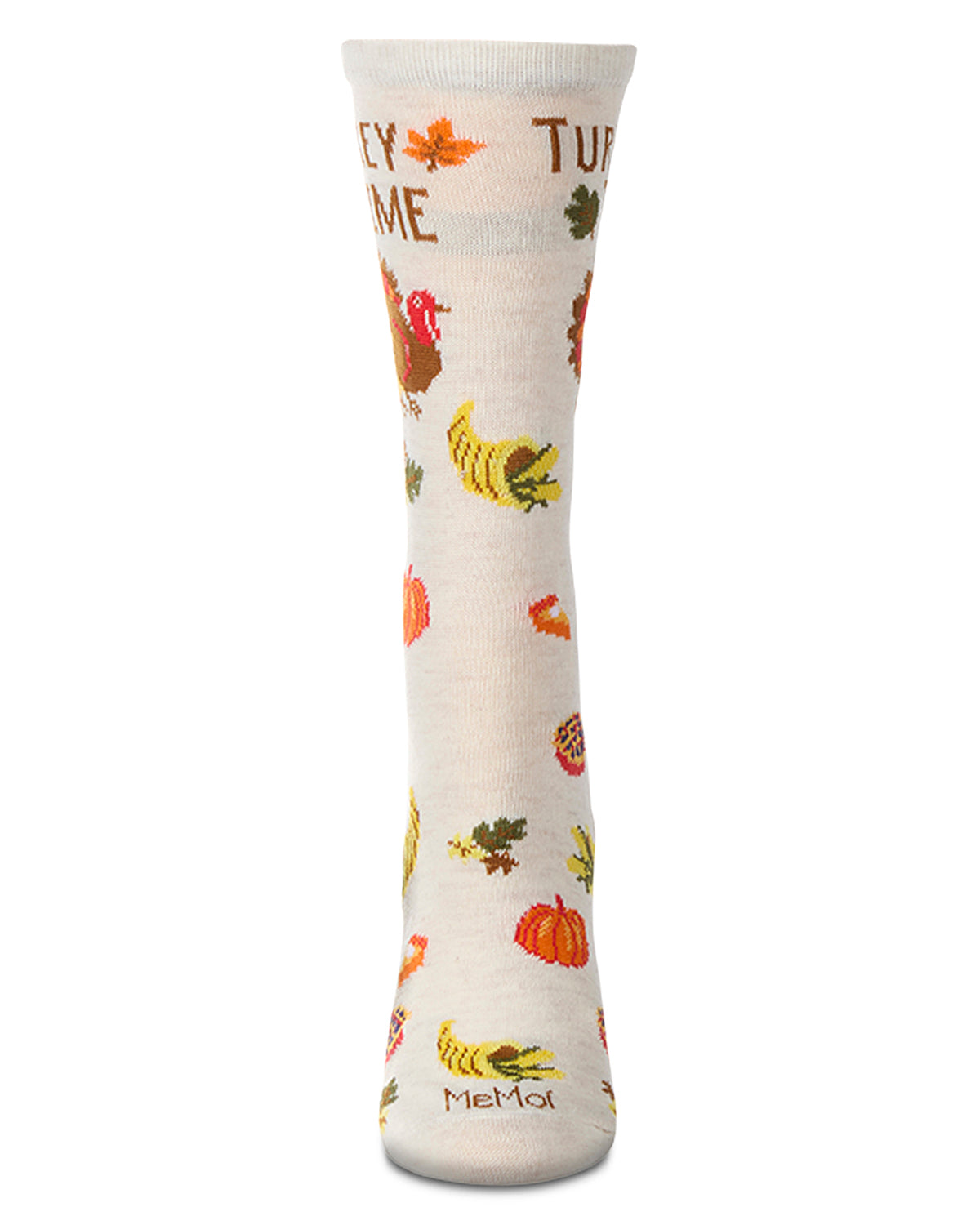 Women's "Turkey Time" Rayon Blend Thanksgiving Holiday Crew Sock : Color: Ivory Heather