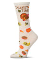 Women's "Turkey Time" Rayon Blend Thanksgiving Holiday Crew Sock : Color: Ivory Heather