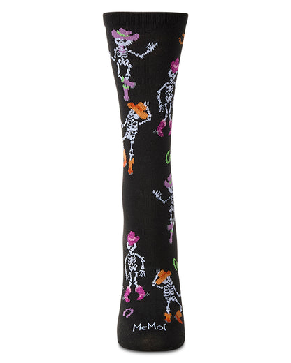 Women's "Howdy Skeletons" Halloween Holiday Novelty Crew Sock : Color: Black