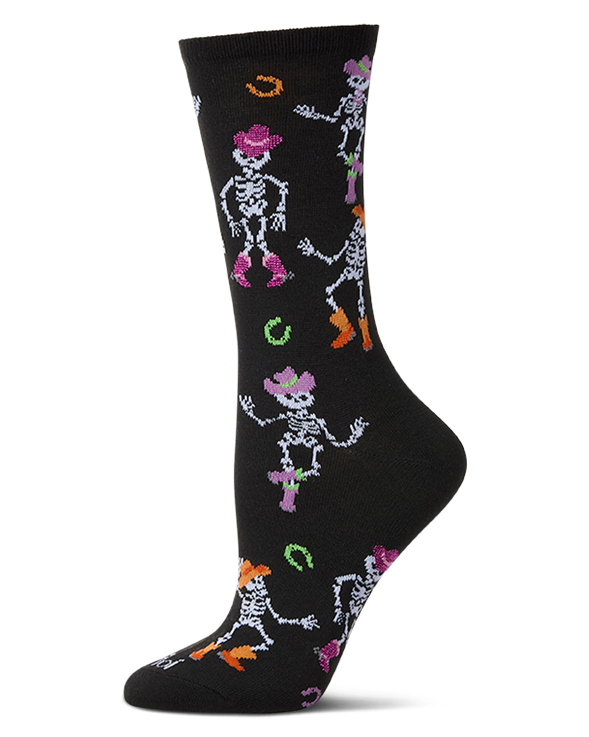 Women's "Howdy Skeletons" Halloween Holiday Novelty Crew Sock : Color: Black